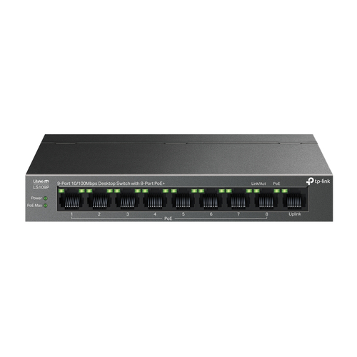 TP-Link LiteWave LS109P сетевой коммутатор Неуправляемый Fast Ethernet (10/100) Питание по Ethernet (PoE) Черный