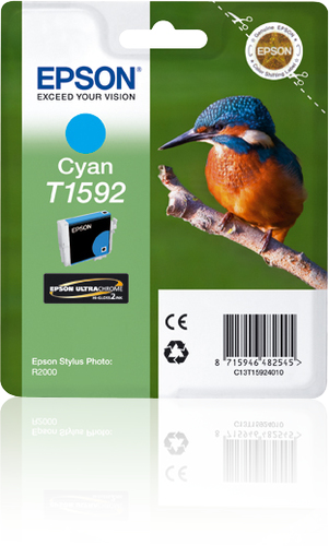 Epson T1592 Kingfisher Cyan Standard Capacity Ink Cartridge 17ml - C13T15924010