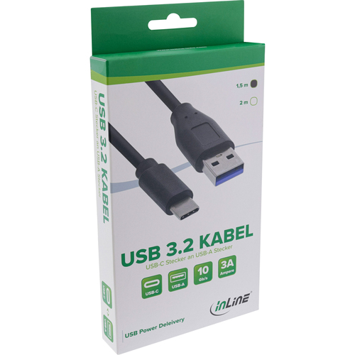 InLine 1.5m, USB3.1-C/USB3.1-A 1.5m USB C USB A Zwart, afbeelding 2