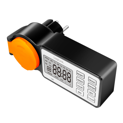LogiLink ET0016, Daglig/ugentlig timer, Sort, Orange, Digital, LCD, Knapper, Polykarbonat (PC)