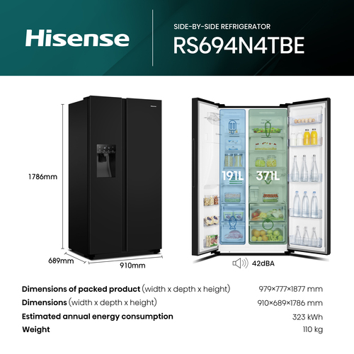 Hisense RS694N4BCE side-by-side refrigerator Freestanding – image 9