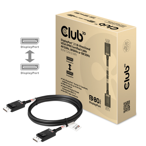 Club 3D Displayport 2.1 VESA DP80 gecertificeerde kabel male-male, afbeelding 2