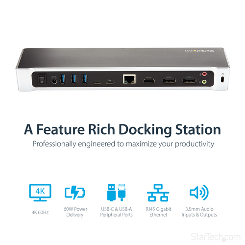 StarTech.com 4K USB-C Dock, Triple UHD 4K Monitor Docking Station, Mac & Windows, USB C to HDMI & DisplayPort – image 9
