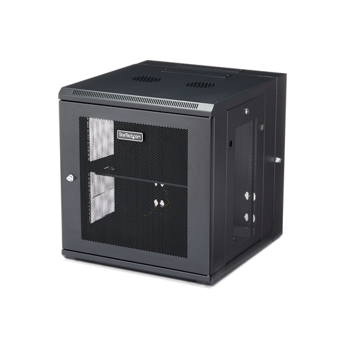 StarTech.com 12U 19 Wall Mount Network Cabinet - 20 Deep Hinged Locking IT Data Enclosure - Flexible Vented Rack w/Shelf - Depth Stativindelukkekabinet Sort