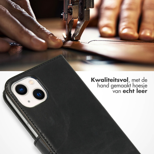 Selencia Echt Lederen Bookcase iPhone 13 - Zwart, afbeelding 2