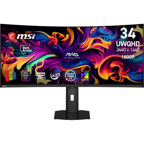 MSI MAG 341CQP QD-OLED X28 монитор для ПК 86,4 cm (34") 3440 x 1440 пикселей UltraWide Quad HD Черный