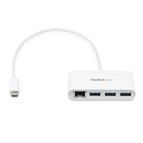 StarTech.com 3-Port USB-C Hub with Gigabit Ethernet - USB-C to 3x USB-A - USB 3.0 Hub - 5Gbps - White – image 2