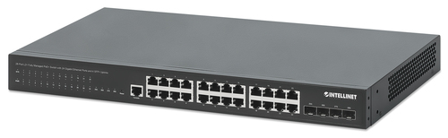 Intellinet 28-Port L2+ Fully Managed PoE+ Switch with 24 Gigabit Ethernet Ports and 4 SFP+ Uplinks IEEE 802.3at/af (PoE+/PoE) Compliant