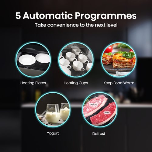 Hisense Built in warming drawer in black glass with adjustable 40–80°C temperature for plate warming and food prep. Keep Warm function maintains serving tempera – image 9