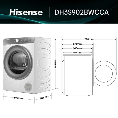 Hisense DH3S902BWCCA tumble dryer Freestanding Front-load – image 2