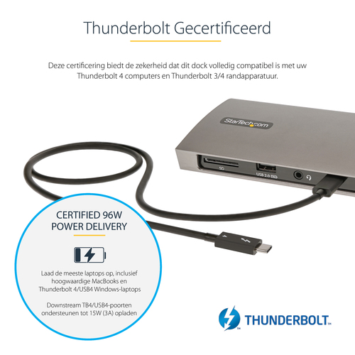 StarTech.com Thunderbolt 4 Dock, 96W Power Delivery, Single 8KDual Monitor 4K 60Hz, 3xTB4USB4 ports, 4xUSB-A, SD, GbE, Thunderbolt 4 Docking Station, afbeelding 9