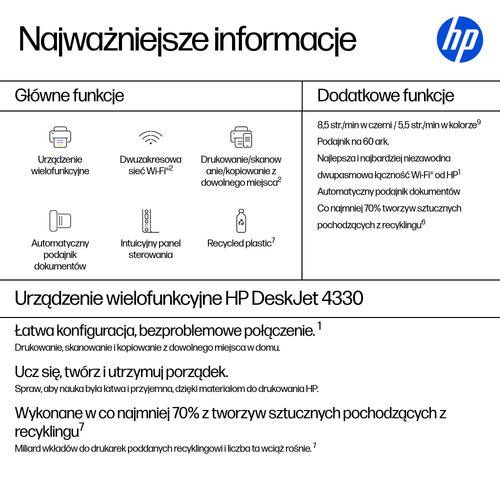 HP Inc. Urządzenie wielofunkcyjne DeskJet 4330 All-in-One AJ4X9B