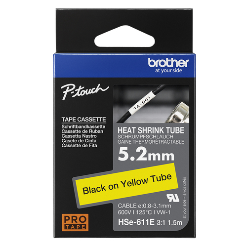Brother HSe Heat Shrink Tube Tape 5mm x 1.5m Black on White HSE211E - image 2