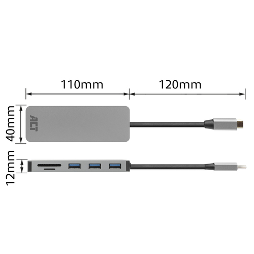 ACT Connectivity USB-C hub 3.0, 3x USB-A, cardreader, PD pass-through dockingstation, afbeelding 6