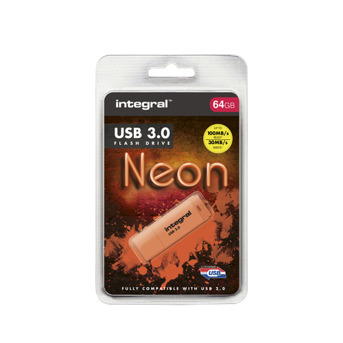 Integral 64GB USB3.0 DRIVE NEON ORNG UP TO R-100 W-30 MBS – image 7