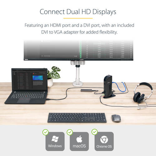 StarTech.com Dual Monitor USB 3.0 Docking Station with HDMI - DVI - 6 x USB Ports~Dual Monitor USB 3.0 Laptop Docking Station with HDMI & DVI/VGA, 6x USB-A Hub, – image 9
