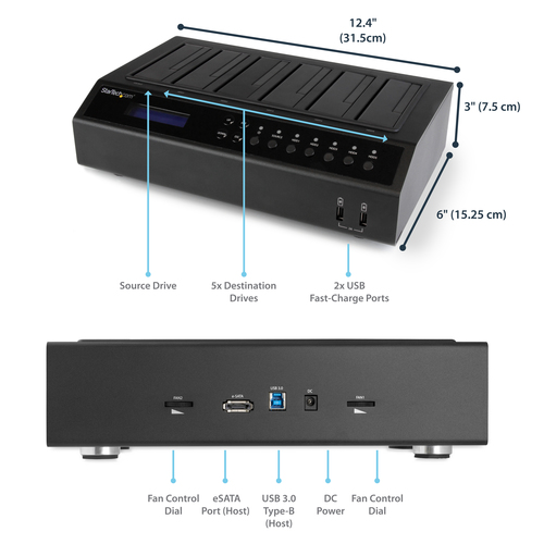 StarTech.com USB 3.0 / eSATA 6-Bay Hard Drive Duplicator Dock - 1:5 HDD / SSD Cloner and Eraser – image 7