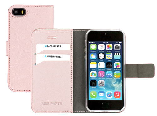 Mobiparts Saffiano Wallet Case Apple iPhone 5, iPhone 5S, iPhone SE Pink – image 1