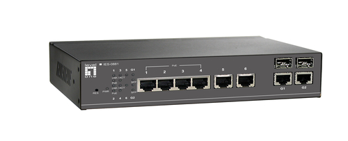 LevelOne 8-Port Industrial L2 Managed Fast Ethernet PoE Switch, 802.3af PoE, 4 PoE Outputs, 2 Ports Gigabit SFP/RJ45 Combo, -40°C to 75°C