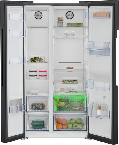 Beko HarvestFresh™ ASD2442VPZ Frost Free American Fridge Freezer - Black Steel - E Rated, Black - image 3