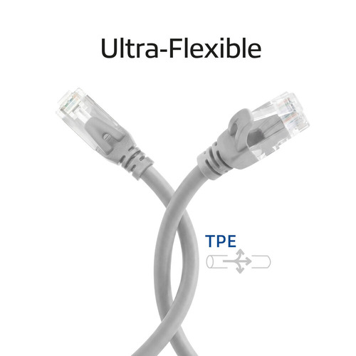 ACT Grijze 15 meter TPE U/UTP CAT6A ultra-flex patchkabel snagless met RJ45 connectoren, afbeelding 3