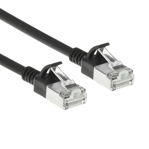 ACT Zwarte 5 meter LSZH S/FTP CAT6A slimline patchkabel snagless met RJ45 connectoren