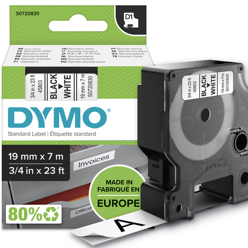 DY D1 TAPE 0.75X23  19MMX7M BLK/WHT