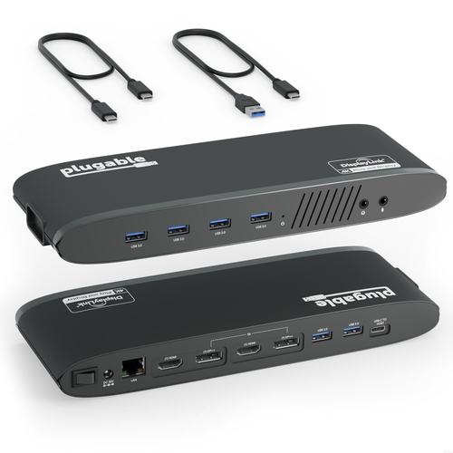 Plugable Technologies Universal Laptop Docking Station, 4K Dual Monitor, DisplayPort or HDMI, Windows Mac or ChromeOS Laptops, USB-C or USB 3.0, Adds 2 Displays