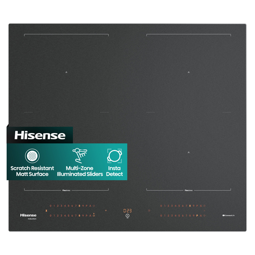 Hisense 59,5 cm induction hob with 4 zones delivering strong, responsive heat for everything from quick boiling to precise simmering. Matt surface with 10x scra – image 2