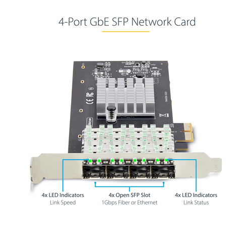 StarTech.com 4-Port GbE SFP Network Card, PCIe 2.0 x2, Intel I350-AM4 4x 1GbE Controller, 1000BASE Copper/Fiber Optic, Quad-Port NIC, Desktop/Server Backplanes - Windows and Linux Compatible (P041GI-NETWORK-CARD) Netværksadapter PCI Express 2.0 x2 1Gbps – billede 8