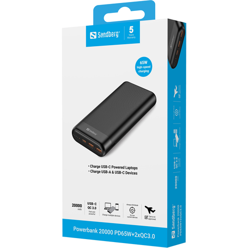 Sandberg Powerbank 20000 PD65W+2xQC3.0 – image 5