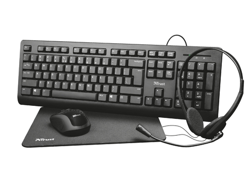 Trust Primo 4-in-1 Home Office Set клавиатура Мышь входит в комплектацию Офисная USB Португальский Черный