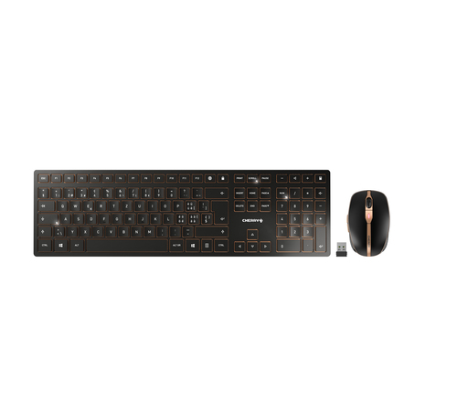 CHERRY Desktop DW 9100 SLIM [CH] WL AES black/copper BT Lithium Akku - wochenlange Nutzung ohne Aufladung