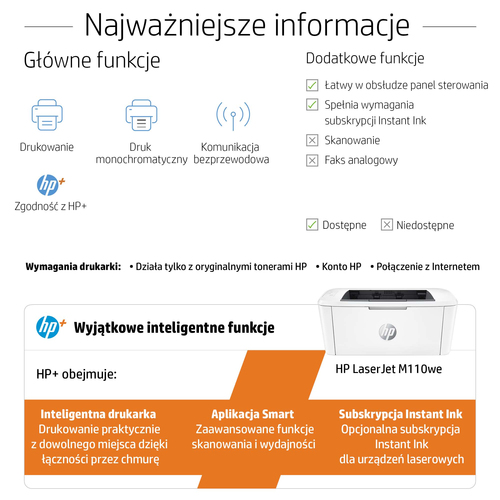 Drukarka laserowa HP LaserJet M110we Mono USB Wi-Fi