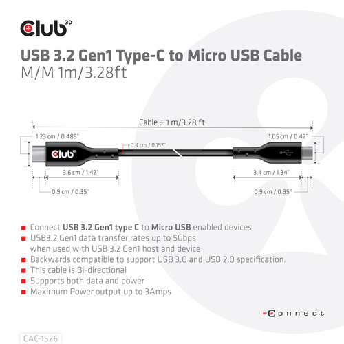 Club 3D USB-C 2.0 naar Micro-USB kabel, afbeelding 4