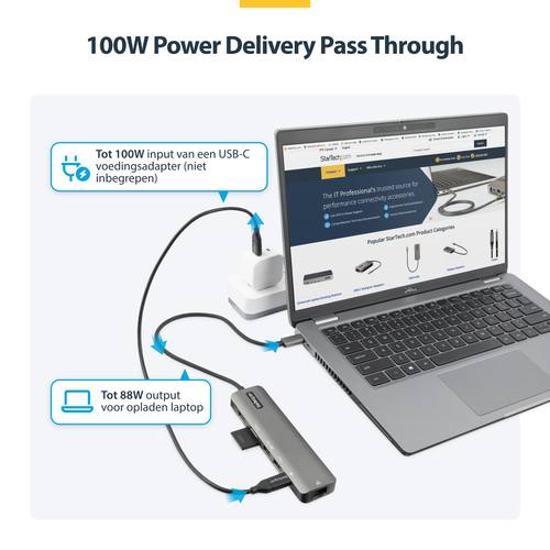 StarTech.com USB C Multiport Adapter - USB-C naar 4K 60Hz HDMI 2.0, 100W Power Delivery Pass-through, SDMicroSD, 2-Port USB 3.0 Hub, GbE, afbeelding 9