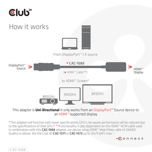 Club 3D DisplayPort 1.4 naar HDMI HDR Active adapter, afbeelding 4