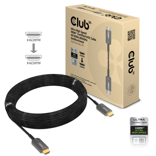 Club 3D Ultra High Speed AOC HDMI 2.1 gecertificeerde unidirectioneel kabel male-male