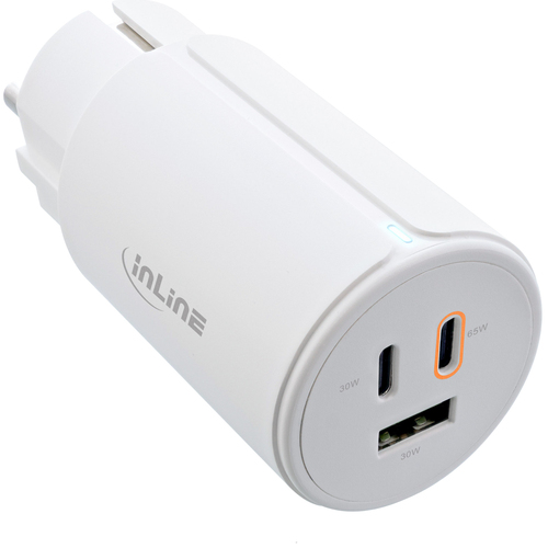 InLine USB PD power supply, GaN charger, 3-port, Dual USB-C + USB-A