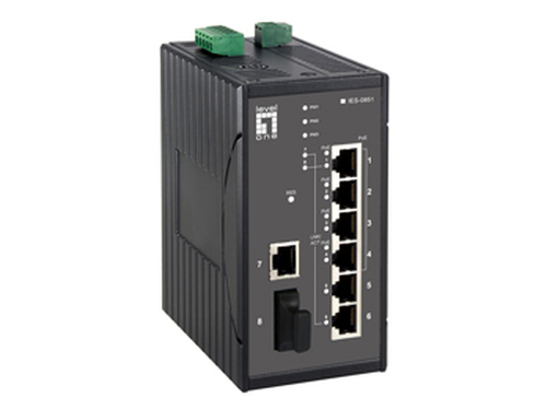 LevelOne 4 x 802.3af PoE + 3 FE+ 1 MM SC Web Smart Switch -40 ~ 75C, DIN-rail