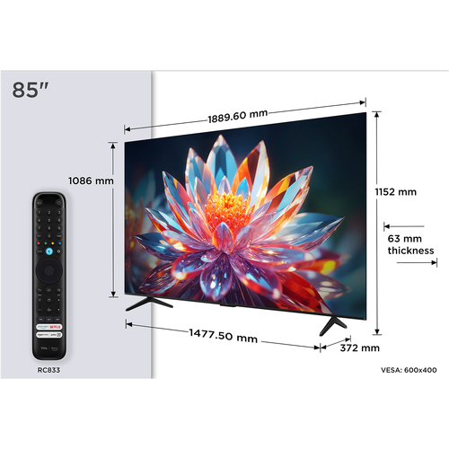 TCL T6C 85T6C TV 2.16 m (85") 4K Ultra HD Smart TV Wi-Fi Metallic 450 cd/m²