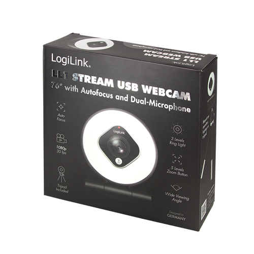 Logilink Webcam FHD 76° Dual-Mikro Autof. Ringlicht Stativ, afbeelding 9