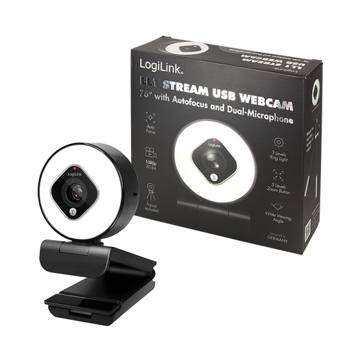 Logilink Webcam FHD 76° Dual-Mikro Autof. Ringlicht Stativ, afbeelding 10