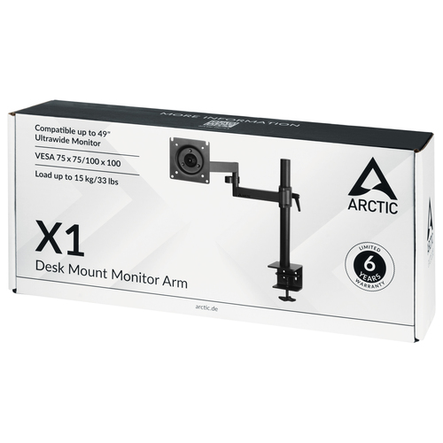 ARCTIC X1 – Monitorarm – 27–43″/49″ ultrawide – VESA 75/100 – max 10 kg – kantelbaar ±15° – 180° zwenk – 360° rotatie – bureauklem – kabelbeheer –, afbeelding 6