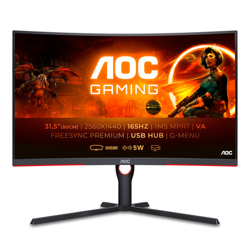 AOC CQ32G3SU/BK. Tamanho do ecrã na diagonal: 80 cm (31.5"), Resolução: 2560 x 1440 pixels, Tipo de HD: Quad HD, Tecnologi