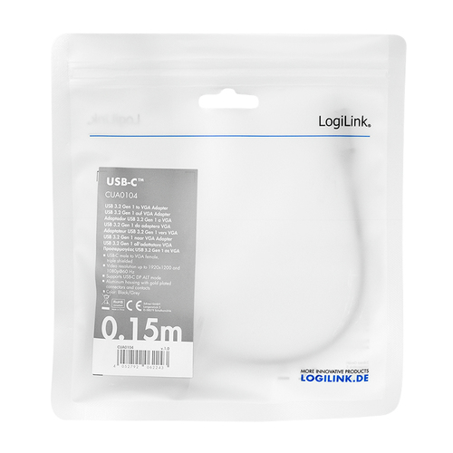 LogiLink CUA0104 video kabel adapter 0,15 m USB Type-C VGA (D-Sub) Zwart, Grijs, afbeelding 4