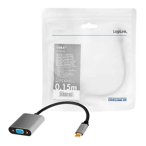 LogiLink CUA0104 video kabel adapter 0,15 m USB Type-C VGA (D-Sub) Zwart, Grijs, afbeelding 5