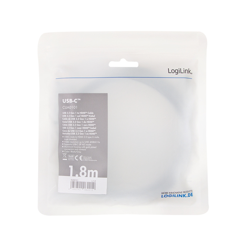 LogiLink CUA0101 tussenstuk voor kabels USB 3.2 Gen1 Type-C HDMI-A Zwart, Grijs, afbeelding 3