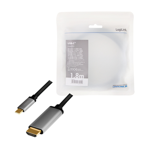 LogiLink CUA0101 tussenstuk voor kabels USB 3.2 Gen1 Type-C HDMI-A Zwart, Grijs, afbeelding 4