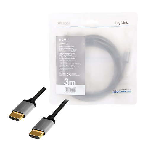 LogiLink CHA0102 HDMI kabel 3 m HDMI Type A (Standaard) Zwart, Grijs, afbeelding 4